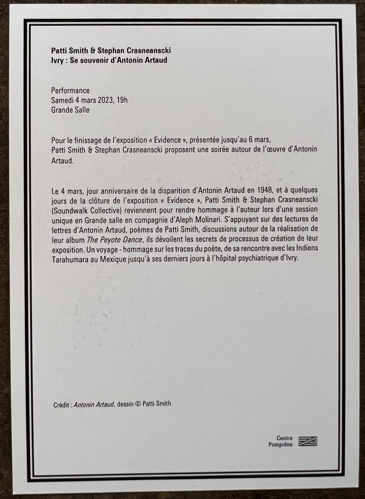 Rückseite der Gedenkkarte zu Ehren von Arthur Rimbaud, welche Patti Smith anfertigen lies.