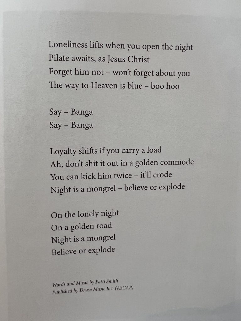 Bild mit dem Songtext von Patti Smith Song Banga (Teil 2)