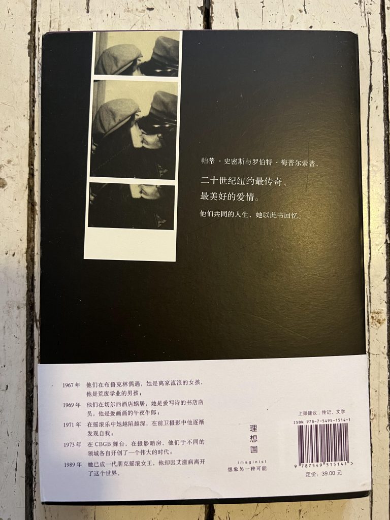 Patti Smith's Buch "JUST KIDS" Vorderseite der chinesischen Ausgabe. Es ist in der vereinfachten chinesischen Sprache geschrieben. (3-2)