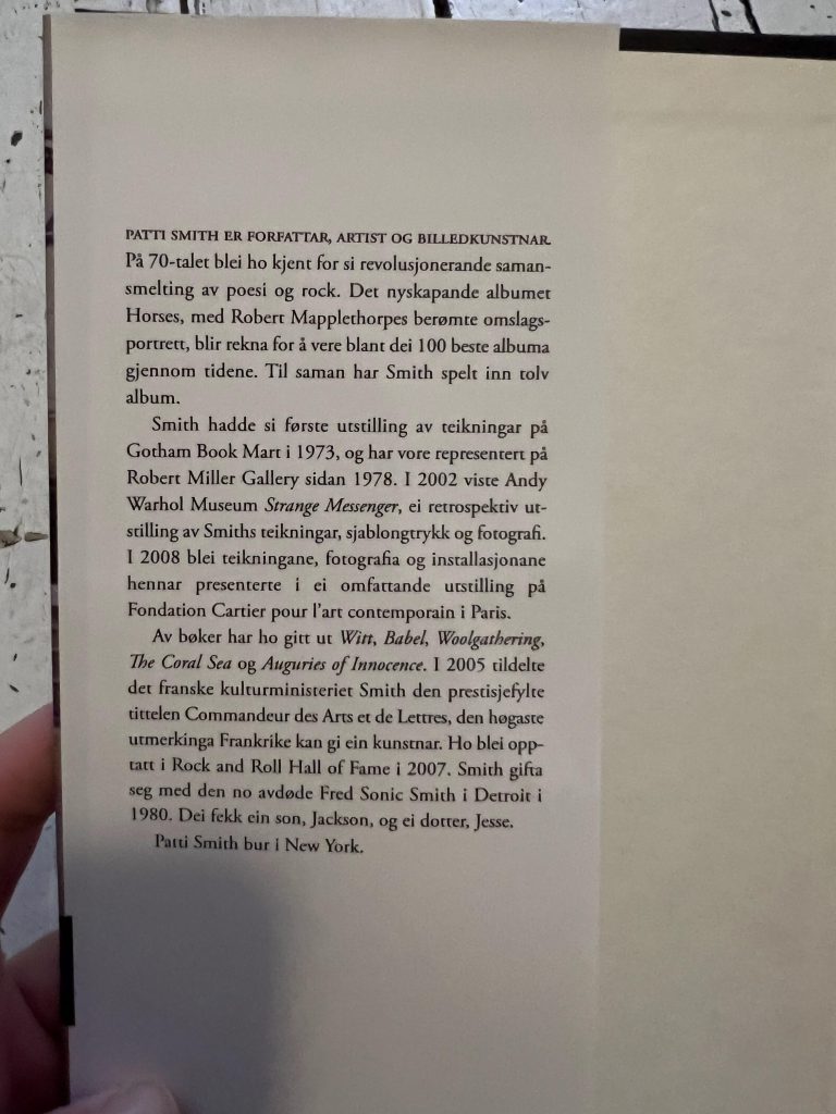 Patti Smith Buch Just Kids, Umschlagkappe der norwegischen Ausgabe