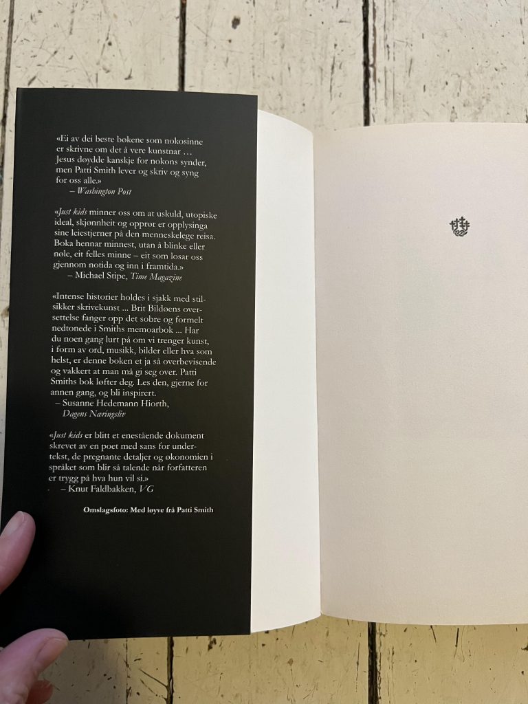 Patti Smith Buch Just Kids, französische Klappe der norwegischen Ausgabe