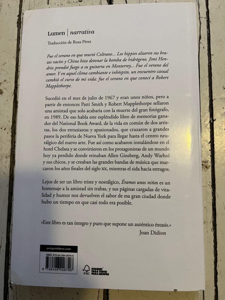 Patti Smith Buch Just Kids, Buchdeckel Rückseite der spanischen Ausgabe