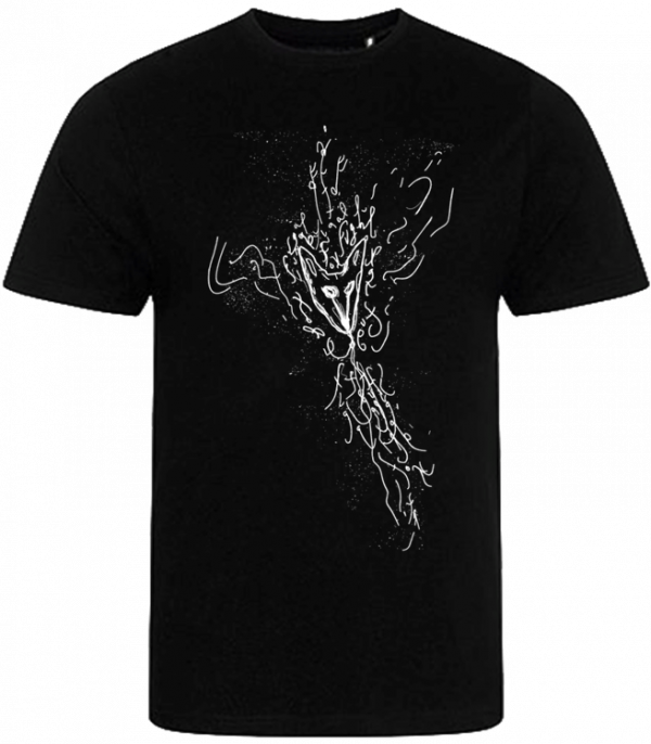 Patti Smith official T-shirt (black): fugal fox in the center of imagined music by Patti Smith; T-Shirt mit exklusiven Design von Patti Smith, superweich, moderne Passform, leichter Stoff, ökologisch, nachhaltig, 100% Bio, handgedruckt