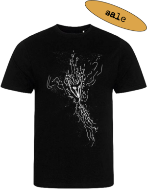 T-shirt (black) <br> “fugal fox in the center of imagined music” <br> by Patti Smith