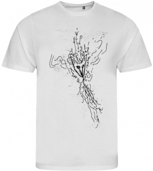 Patti Smith official T-shirt (white): fugal fox in the center of imagined music by Patti Smith; T-Shirt mit exklusiven Design von Patti Smith, superweich, moderne Passform, leichter Stoff, ökologisch, nachhaltig, 100% Bio, handgedruckt