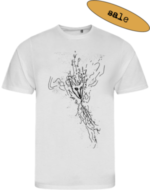 T-shirt (white) <br> “fugal fox in the center of imagined music” <br> by Patti Smith