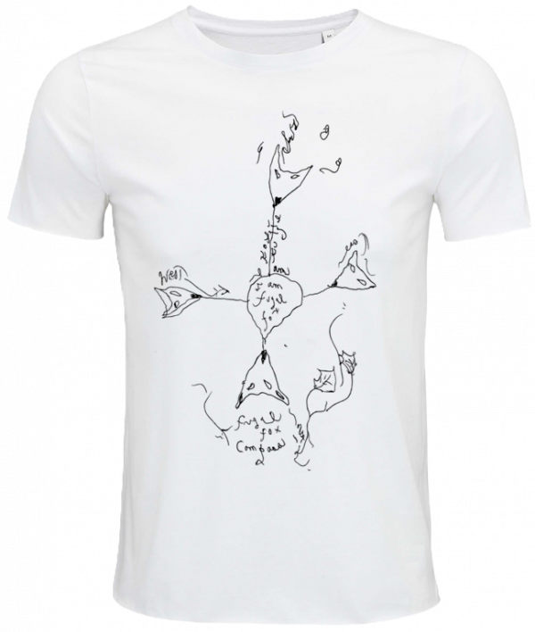 Patti Smith official T-shirt (white): fugal fox compass by Patti Smith; T-Shirt mit exklusiven Design von Patti Smith, superweich, moderne Passform, leichter Stoff, ökologisch, nachhaltig, 100% Bio, handgedruckt
