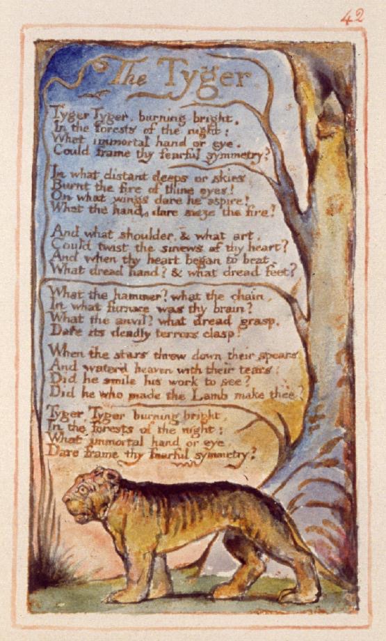 Kopie von Blakes Originaldruck von The Tyger, 1794. Das Exemplar befindet sich im Besitz des British Museum, London, UK