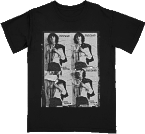This T-shirt features the Horses cover Wheatpaste poster on the front and the 50th anniversary tour dates on the back.