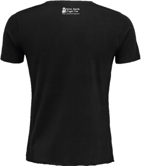 T-Shirt (black)<br>“floral fugal fox blooming”<br>with printed signature<br>by Patti Smith – Bild 2